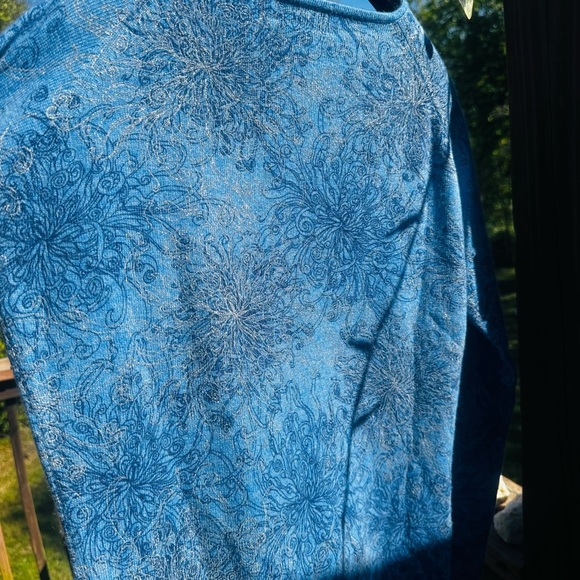 Neiman Marcus Cashmere Sweater Sz L Blue and Gold - Picture 2 of 4